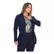 Blazer Feminino Jaqueta Jeans Escuro C/ Lycra Slim Qualidade