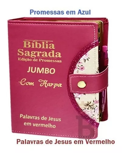 Bíblia Sagrada Letra Jumbo - Botão Pink - C/ Harpa - 19x25cm