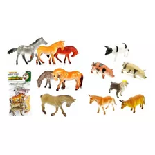 Kit Com 12 Animais Zoo E Fazenda De Borracha-lindos Grande 