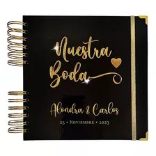 Libro Firmas Para Bodas - 21x21 Cm- 30 Hojas Negro Dorado 03