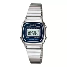 Relógio De Pulso Casio Youth La670wa-1 Com Corpo Prateado, Digital, Para Feminino, Fundo Azul, Com Correia De Aço Inoxidável Cor Prateado, Subdials De Cor Preto, Ponteiro De Minutos/segundos Preto, 