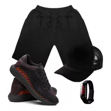 Kit Bermuda Masculina + Tenis Sport Corrida + Relogio + Boné