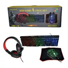 Combo Gamer 4 En 1 Aoas Teclado Mouse Audifono Padmouse Led