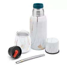 Set Matero - Termo Acero 750ml + Mate + Bombilla Inal Marmol