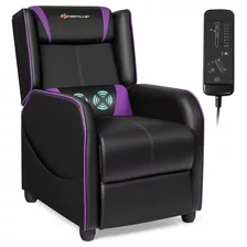 Goplus Silla Reclinable Gamer Masaje Tipo Carreras Piel Sint