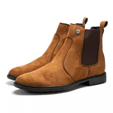 Bota Chelsea Couro Confortável Botina Camurça Masculina 