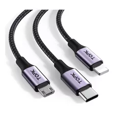 Cabo 3 Em 1 Usb Tipo C Lightning Micro Usb 1m Topk As10