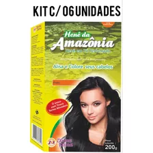 Kit C/ 06 Unidades Henê Da Amazônia Em Pó Preto 200g