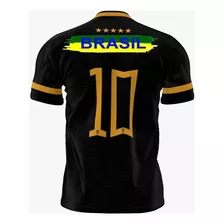 Camiseta Camisa Brasil Preta Torcedor Patriota Seleção Dry