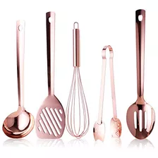 Paquete De 5 Utensilios De Cocina De Oro Rosa: Cucharó...