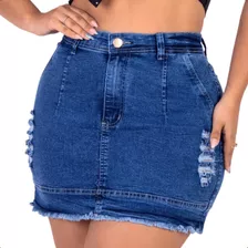 Saia Jeans Plus Size Com Lycra Destroyed Moda Feminina 