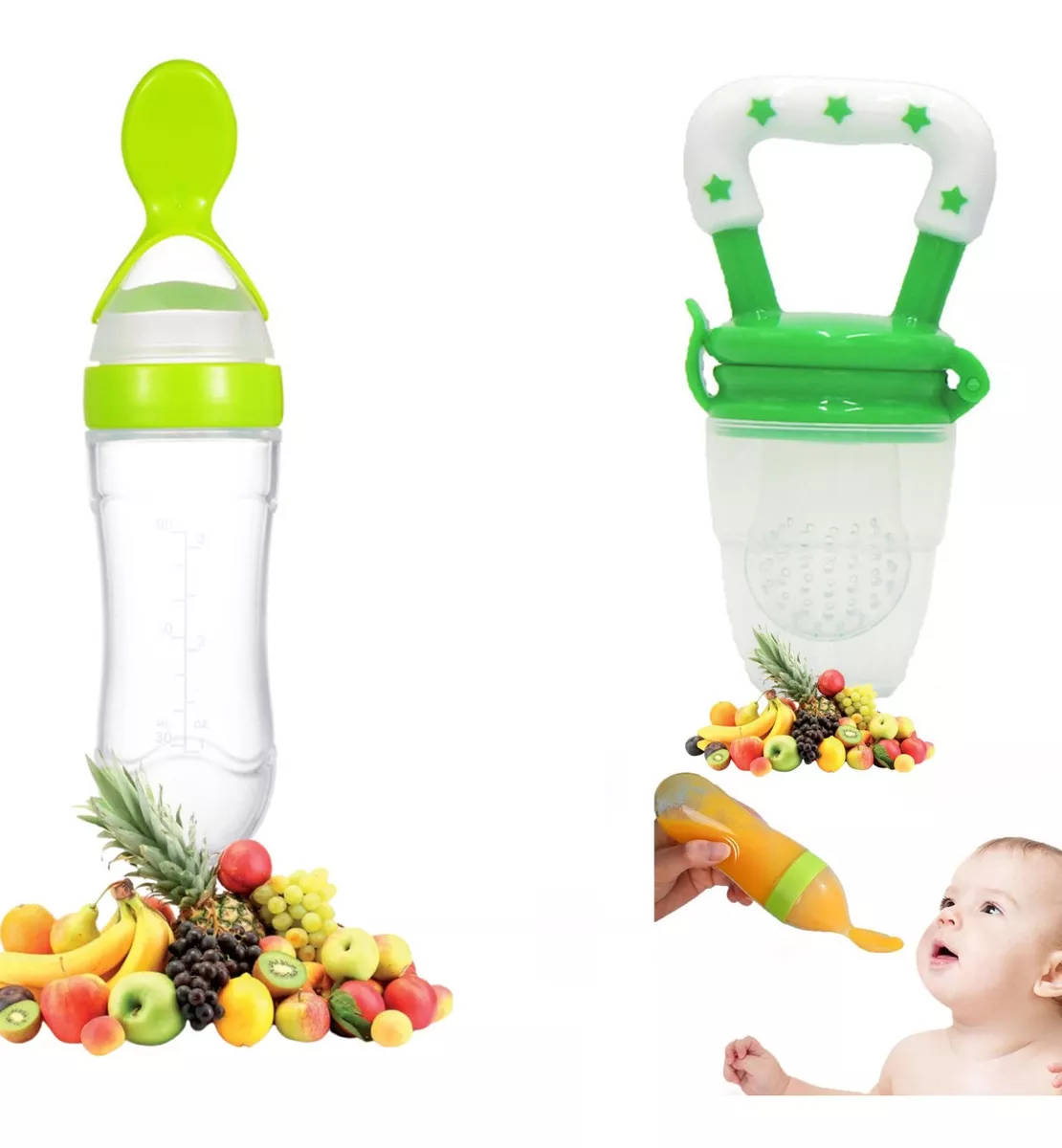 Chupón Alimentador Fruta Y Biberón Cuchara Para Papilla Bebe