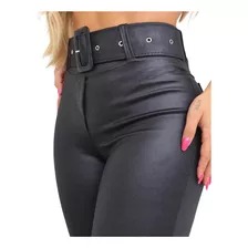 Calça Com Cinto Legging Cirre Preta Com Lycra