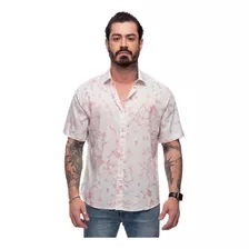 Camisa Flores Manga Curta Masculina Viscose Conforto Leve