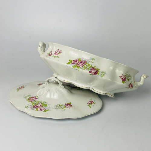 Sopeira Antiga Porcelana Floral Rosas 30cm Vintage Branco 2