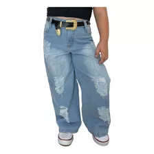 Calça Jeans Wide Leg Feminina Infantil Modinha Para Criança