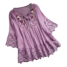 Camisa Camisão Blusa Solta Bordado Flor Amarração Fe16124