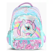 Mochila Unicornio Arcoiris Footy Con Luz - Vamos A Jugar Color Verde Claro