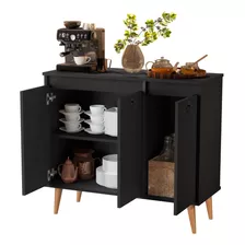 Balcão Buffet Retro Preto Pé Palito Pequeno Porte 3 Portas