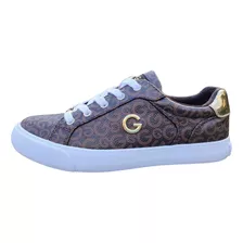 Tenis Guess Original Casual Dama Cafe Placa Dorada 