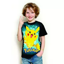 Camisa, Camiseta Infantil Anime Pokémon Pikachu Customizada