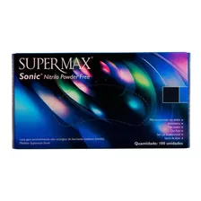 100 Luva Descartável Supermax Sonic Cor Azul-cobalto Nitrilo