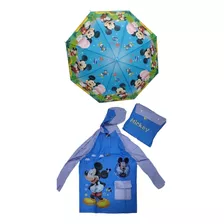 Capa Impermeable Poncho Lluvia Sombrilla Infantiles Mickey 
