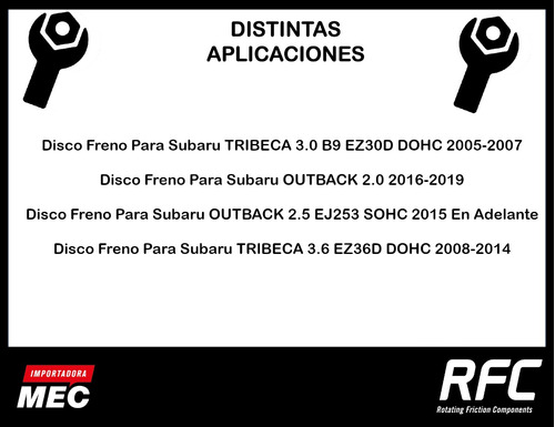 Disco Freno Para Subaru Tribeca 3.0 B9 Ez30d Dohc 2005-2007 Foto 2
