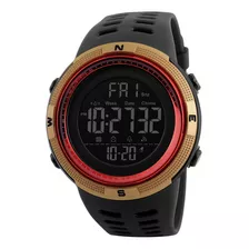 Relógio De Pulso Skmei 1251 Com Corpo Preto, Digital, Para Masculino, Fundo Preto, Com Correia De Poliuretano Cor Preto, Subdials De Cor Cinza, Ponteiro De Minutos/segundos Coral, Bisel Cor Dourado,