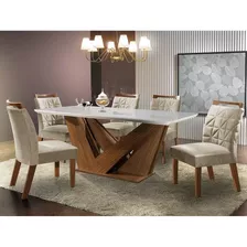 Mesa De Jantar Tampo Mdf E 6 Cadeiras Apolo Chanfro Ddwt