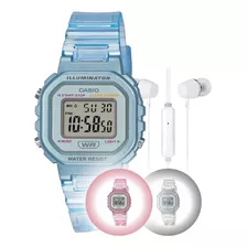 Kit Relógio De Pulso Infantil Marca Casio Digital + Fone Cor La-20whs-2adf - Azul