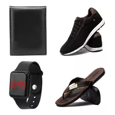 Kit Tênis Sapatênis Masculino + Chinelo Relógio Carteira