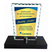 4 Troféus Em Vidro Personalizado Com Base Em Mdf - 18 Cm