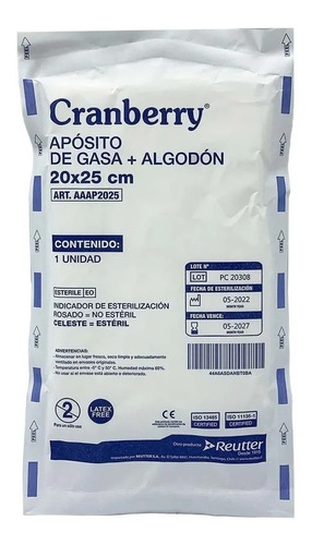 Apósito Gasa Tejida + Algodón 20x25cm Cranberry - 10 Unds