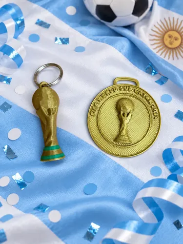 Llavero Copa Mundo Trofeo + Medalla Campeones Argentina X10 Dorado