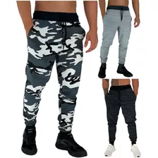 Kit 3 Calça Moletom Masculina Preta Cinza Abrigo Swag Slim 