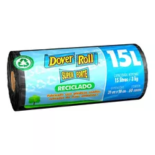 Saco De Lixo Preto Reciclado Super Forte 15 Litros Dover Roll Com 60 Unidades