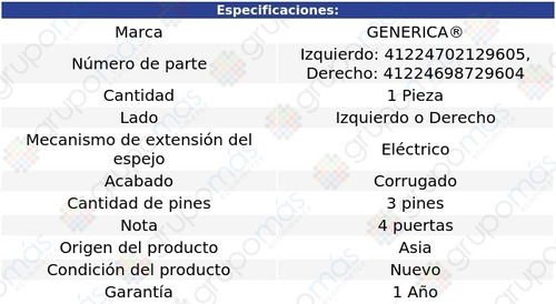 Espejo Der O Izq Elctrico Corrug 3 Pines Tracer 97 Al 00 Foto 2