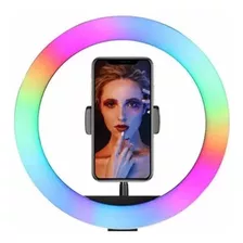 Iluminador Ring Light Rgb 18 Pol. + Tripé 2 M - Arco-íris