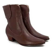 Bota Western Marrom Chocolate Couro Salto Bloco - Usaflex