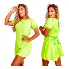 Macacão Feminino Curto Vestido Soltinho Manga Bufante Crepe