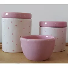 Kit Higiene Bebê Porcelana Poá Rosa 3 Peças