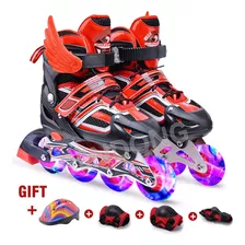 Patines En Línea Profesionale Ajustable Niños Con Luces Rojo