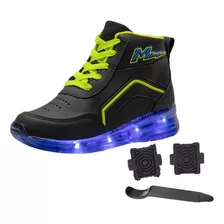 Tênis Infantil C/rodinha Cano Alto Estilo Bota Patins C/led