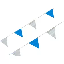 Tira Banderín Azul Cielo Y Blanco 50m Polietileno Triangular