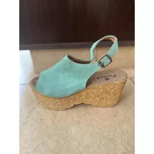 Sandalias Con Plataforma Gamuza Vacuna Outlet T39