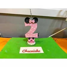 Vela 2 Anos Aniversario Minnie Rosa Biscuit Pronta Entrega 