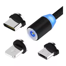 Cabo Usb Carregador Magnético Led Plug Imã Rápido 3 Em 1