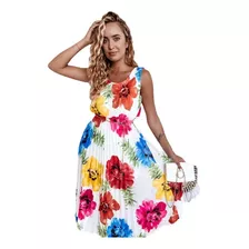 Vestido De Playa Midi Floral Sin Mangas De Cintura Alta