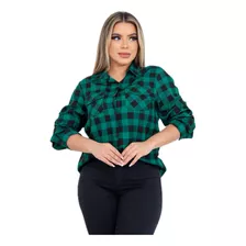 Camisa Xadrez Feminina Plus Size Social Com Botões E Bolsos